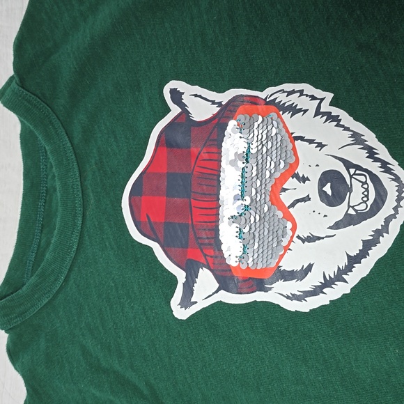 GAP Kids Green Sweatshirt with Wolf Graphic & Reversible Sequin Detail S 6-7 - Picture 2 of 8